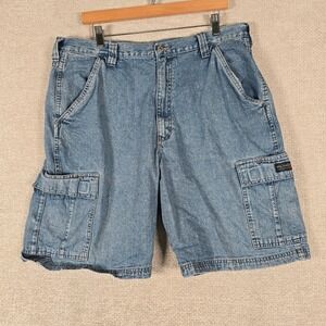 Wrangler WRG Jeans Co Mens Blue Denim Cargo Shorts 36 Light Wash 60LGWGB
